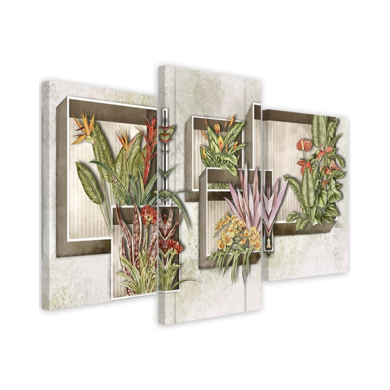 Plant motif print 3 parts - Square boxes shelves with flowers | FEEBY