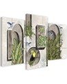 Triptych - Shapes in the wall with plants and birds toucan hummingbird | FEEBY
