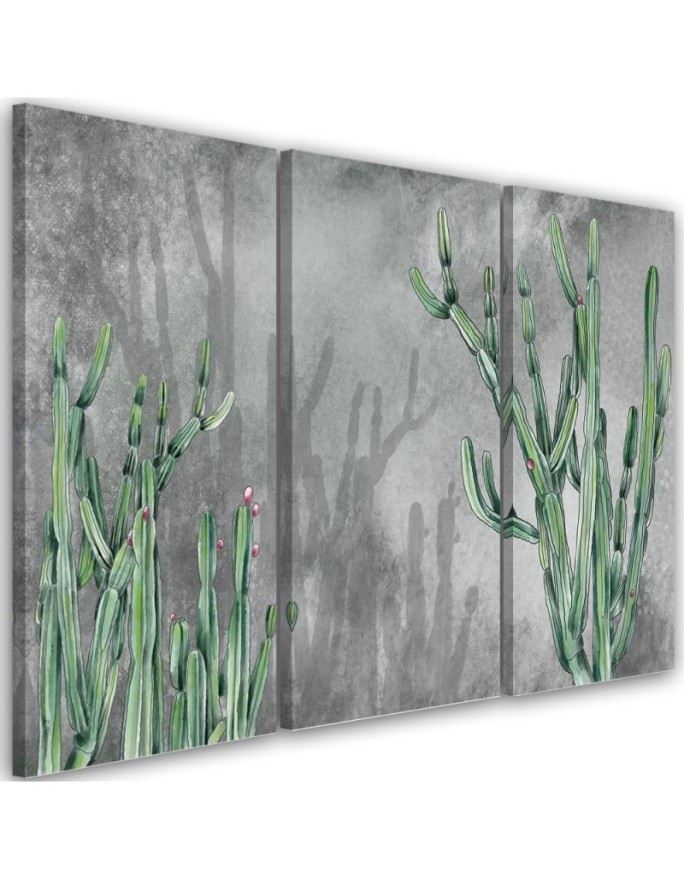 Triptych wall painting for living room - Large desert cactus | FEEBY