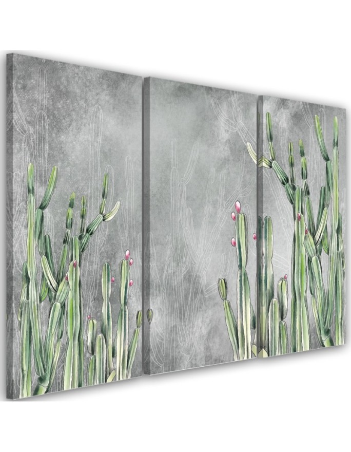 Three-part painting for bedroom - Large desert cactus | FEEBY