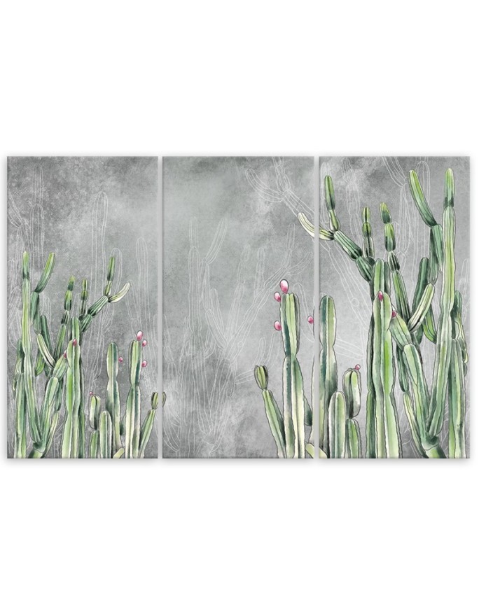 Three-part painting for bedroom - Large desert cactus | FEEBY