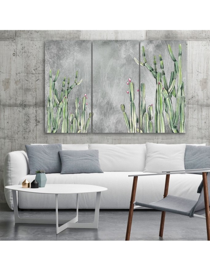 Three-part painting for bedroom - Large desert cactus | FEEBY