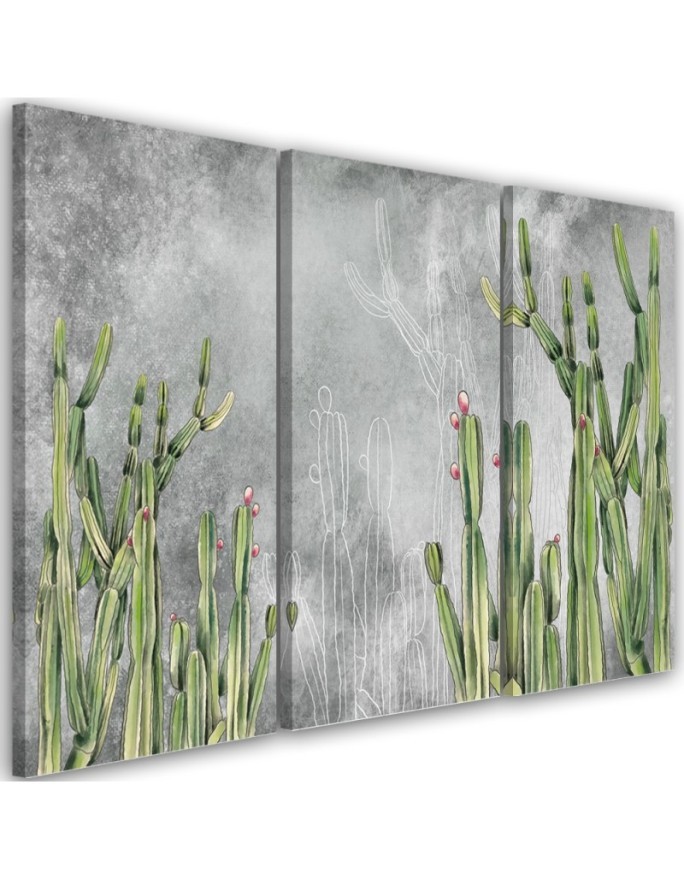 Three part canvas print for living room - Large desert cactus | FEEBY