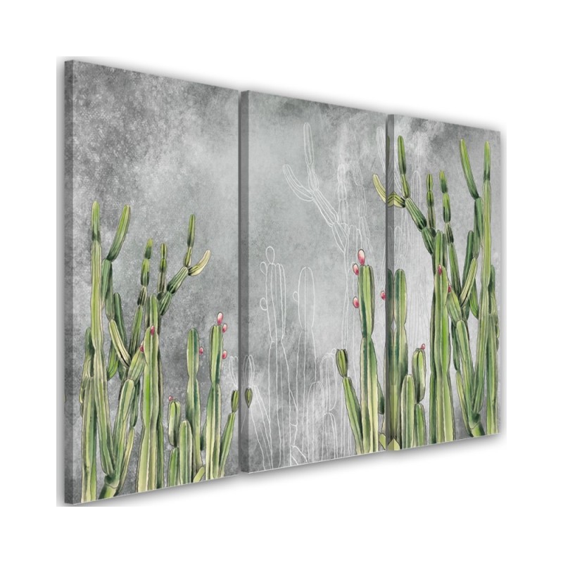 Three part canvas print for living room - Large desert cactus | FEEBY