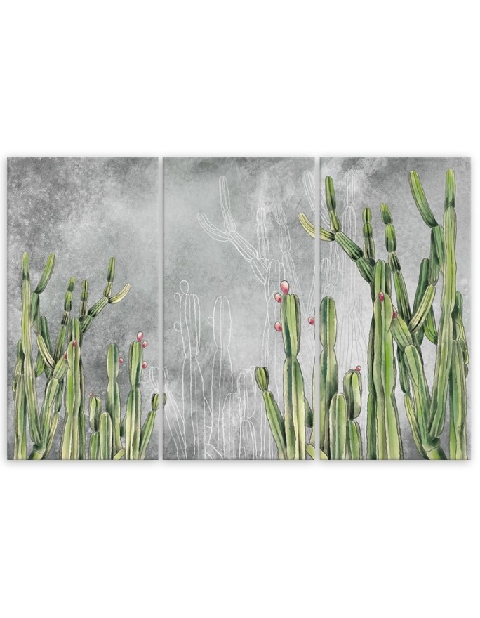 Three part canvas print for living room - Large desert cactus | FEEBY