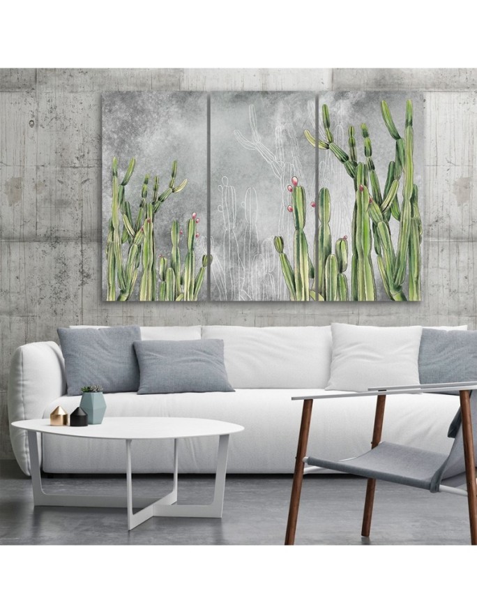 Three part canvas print for living room - Large desert cactus | FEEBY