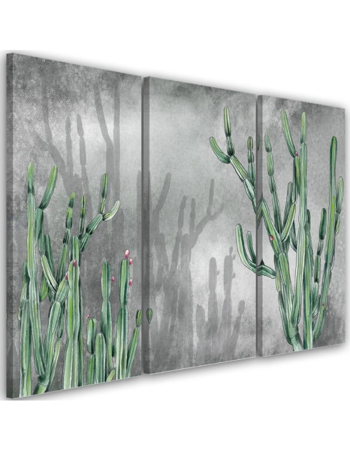 Three part canvas painting for bedroom - Large desert cactus | FEEBY
