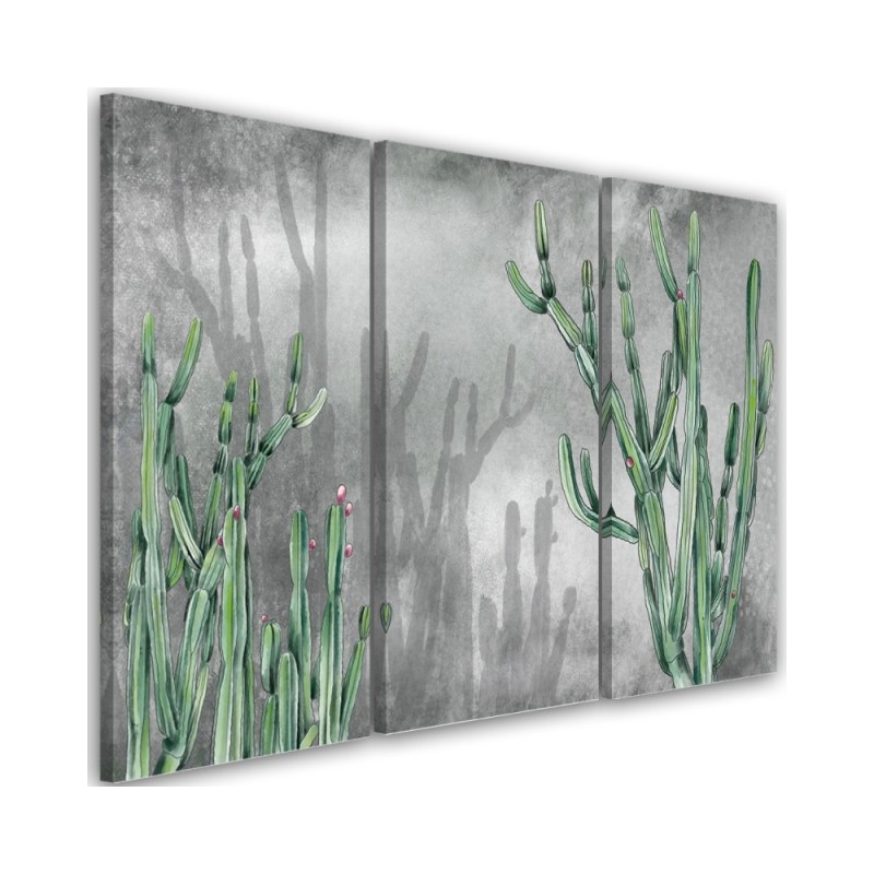 Three part canvas painting for bedroom - Large desert cactus | FEEBY