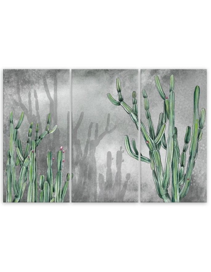 Three part canvas painting for bedroom - Large desert cactus | FEEBY
