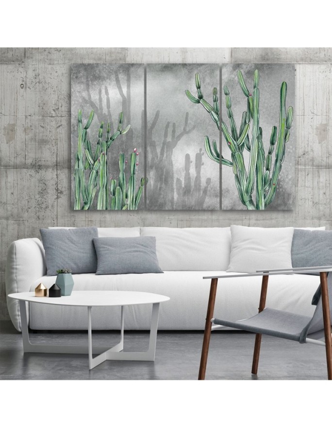 Three part canvas painting for bedroom - Large desert cactus | FEEBY