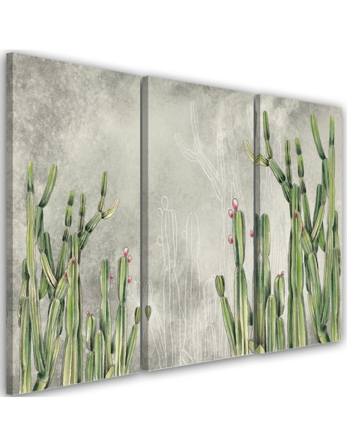 Three part painting for modern living room - Large desert cactus | FEEBY
