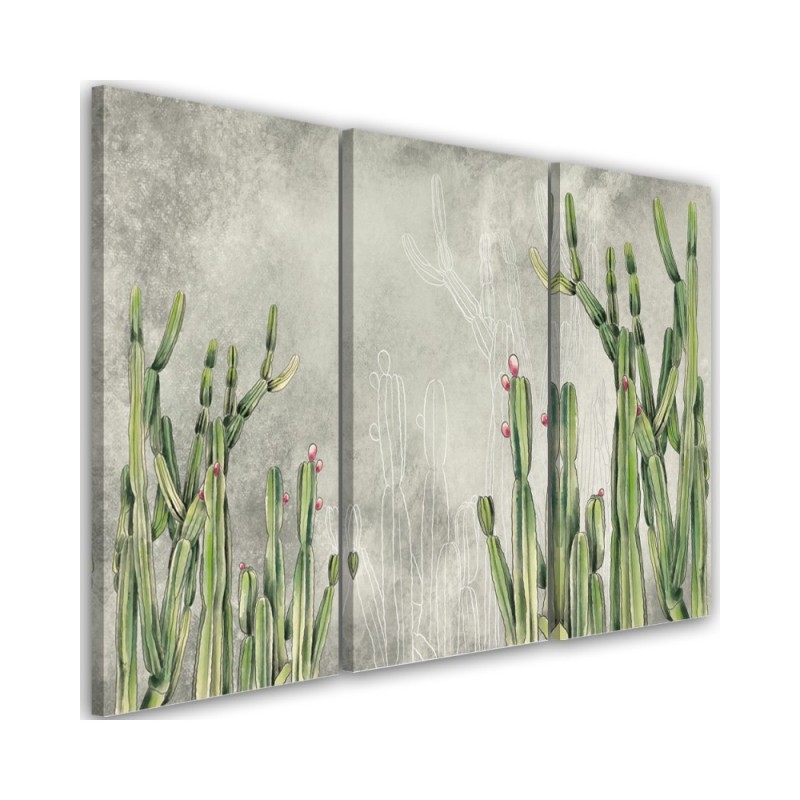 Three part painting for modern living room - Large desert cactus | FEEBY