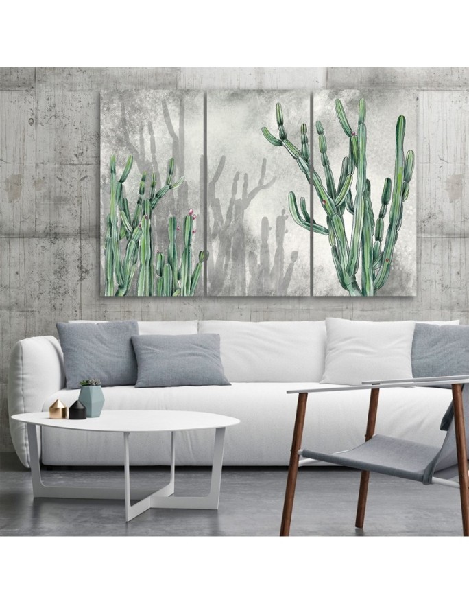 Three-part triptych painting - Large desert cactus | FEEBY