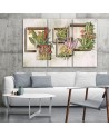 For living room 3-part painting - Square boxes shelves with flowers | FEEBY