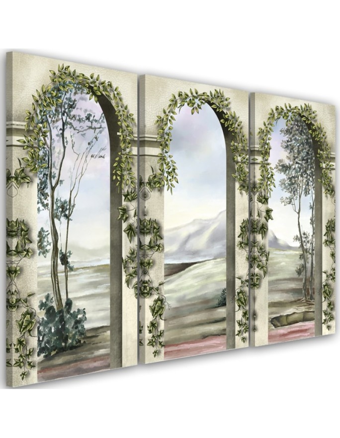Triptych print painting - Columns and arches with ivy | FEEBY