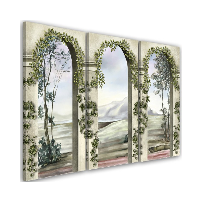 Triptych print painting - Columns and arches with ivy | FEEBY