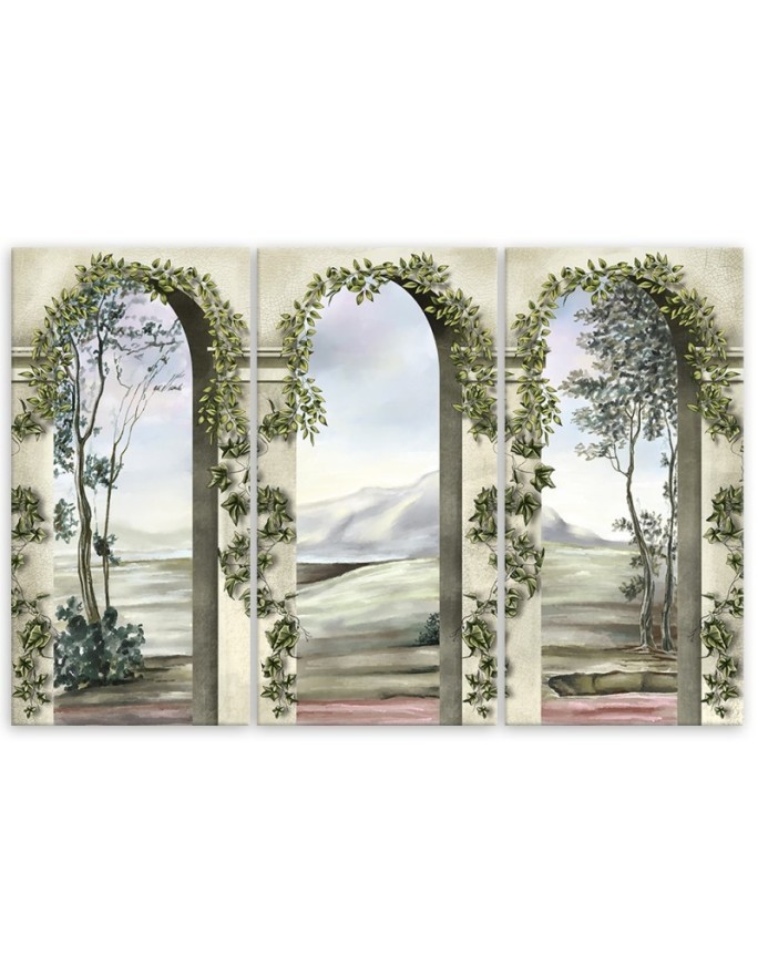 Triptych print painting - Columns and arches with ivy | FEEBY