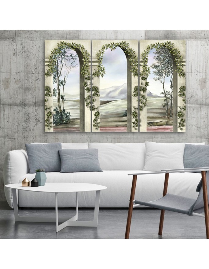 Triptych print painting - Columns and arches with ivy | FEEBY