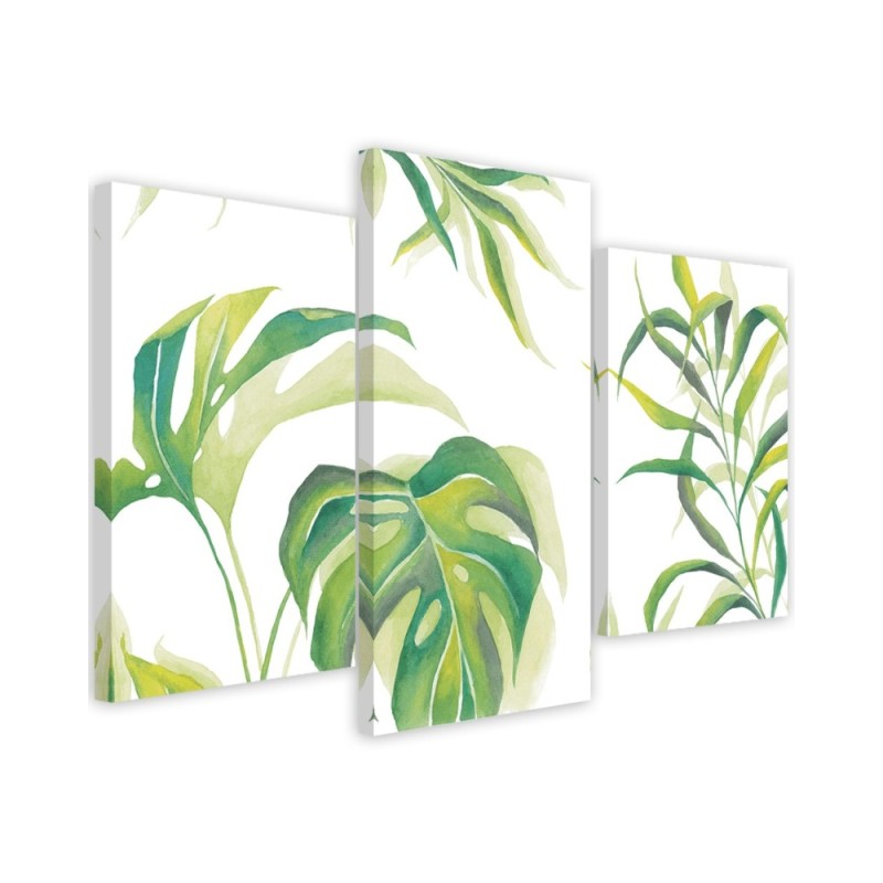 Triptych painting for living room - Monstera leaves | FEEBY