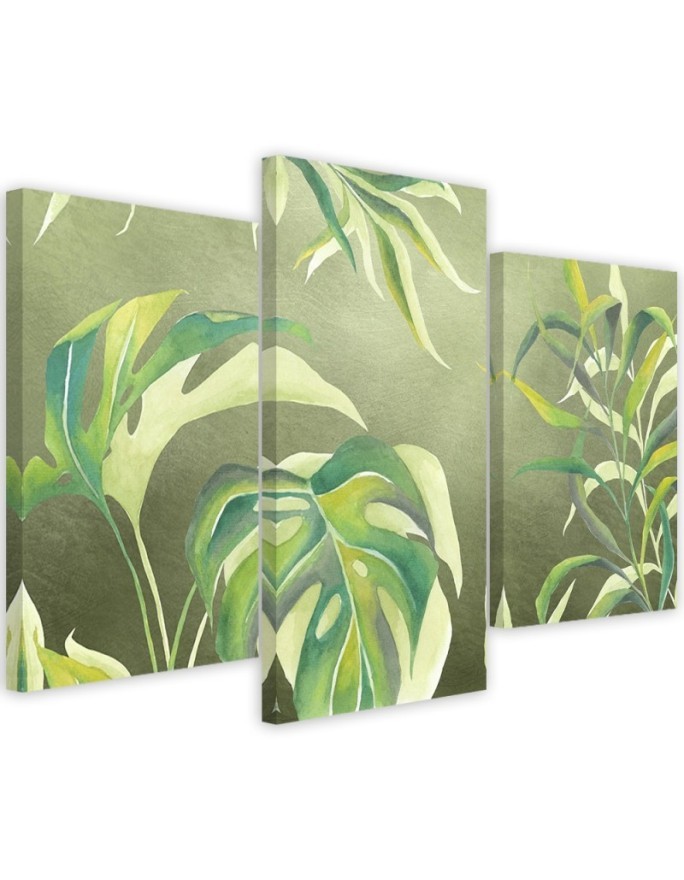 Canvas print for bedroom modern triptych - Monstera leaves | FEEBY