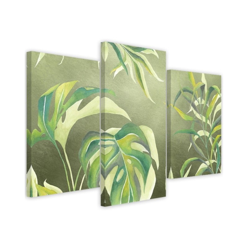 Canvas print for bedroom modern triptych - Monstera leaves | FEEBY