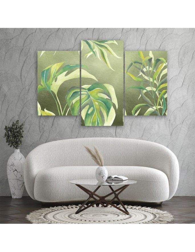 Canvas print for bedroom modern triptych - Monstera leaves | FEEBY