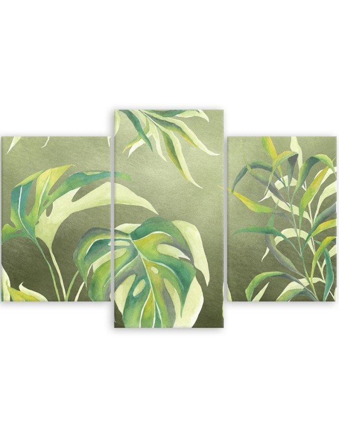 Canvas print for bedroom modern triptych - Monstera leaves | FEEBY