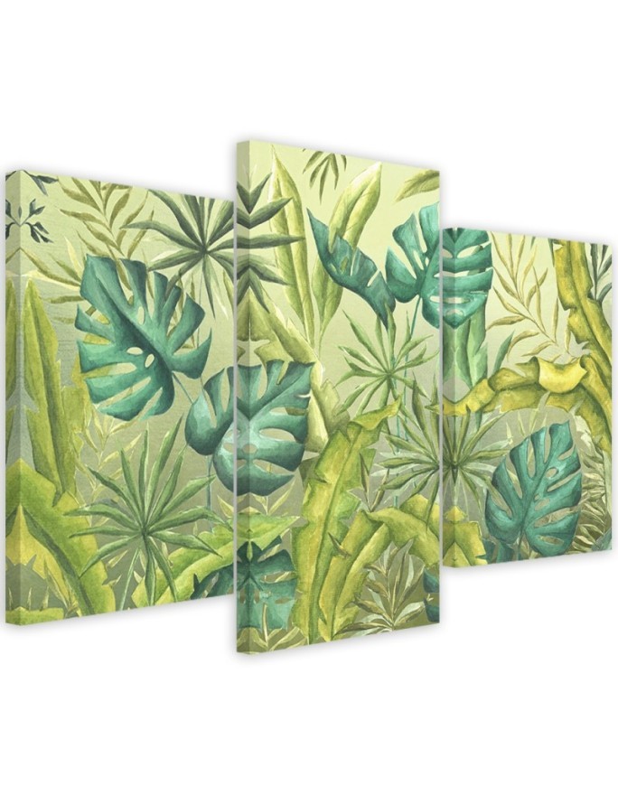 Canvas triptych painting - Monstera leaves | FEEBY