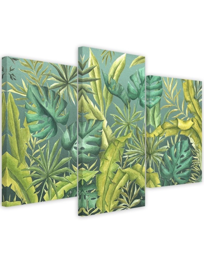 Modern painting for living room triptych - Monstera leaves | FEEBY