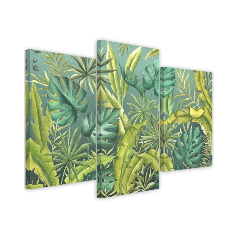 Modern painting for living room triptych - Monstera leaves | FEEBY