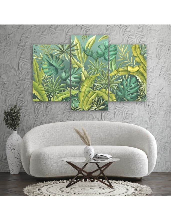 Modern painting for living room triptych - Monstera leaves | FEEBY