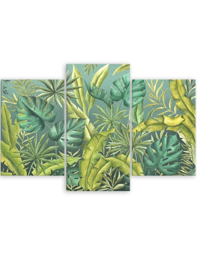 Modern painting for living room triptych - Monstera leaves | FEEBY