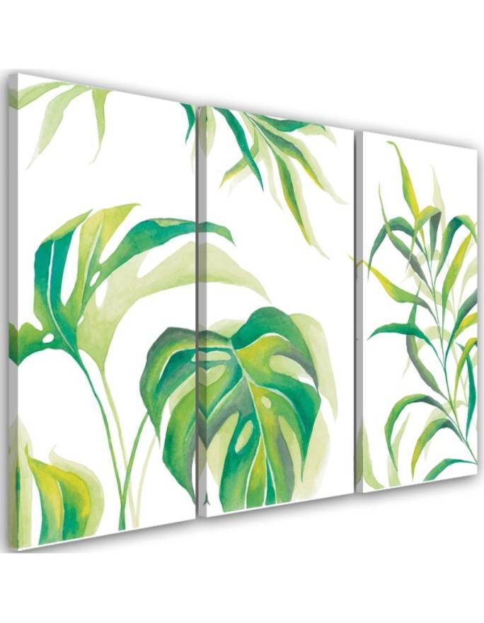 Canvas painting for bedroom triptych - Monstera leaves | FEEBY