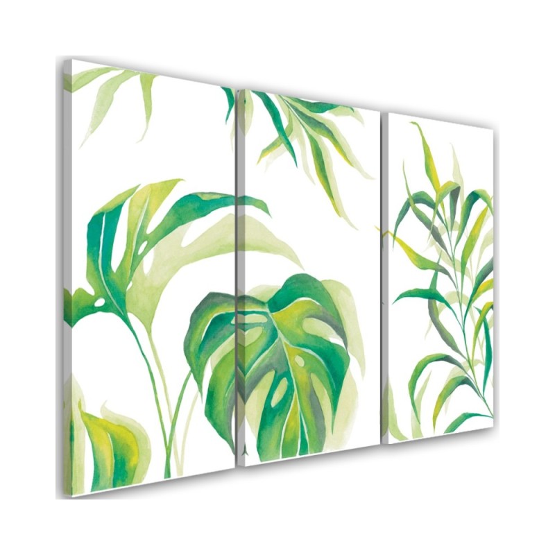 Canvas painting for bedroom triptych - Monstera leaves | FEEBY
