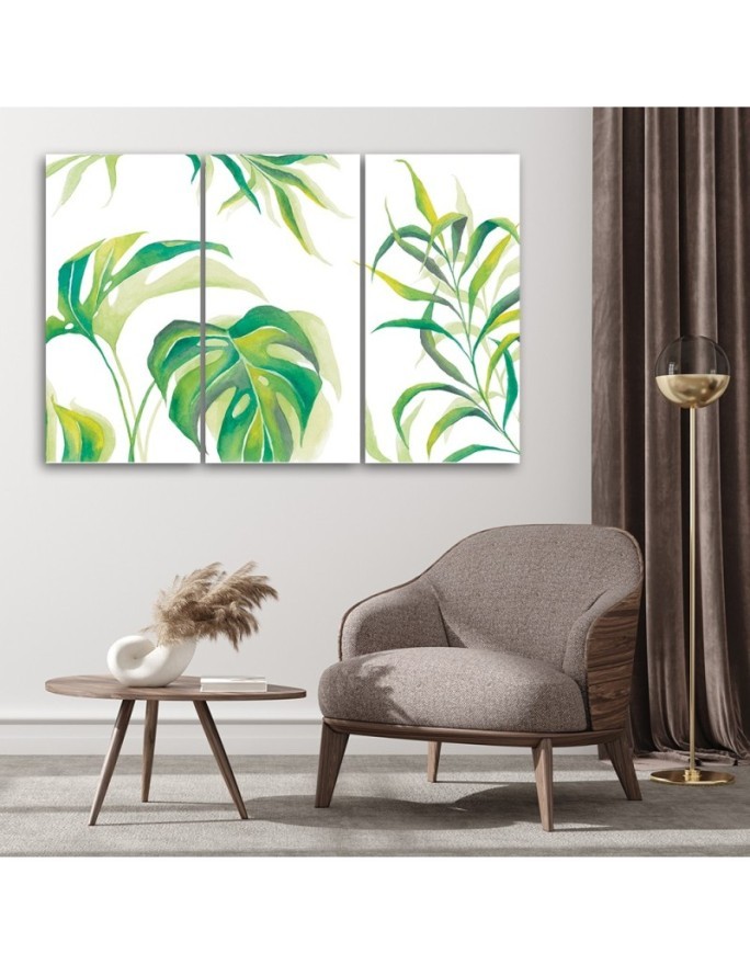 Canvas painting for bedroom triptych - Monstera leaves | FEEBY