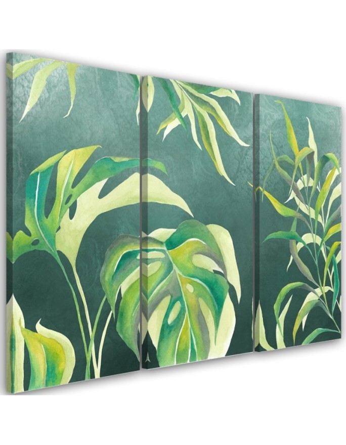 3 piece Canvas print triptych - Monstera leaves | FEEBY