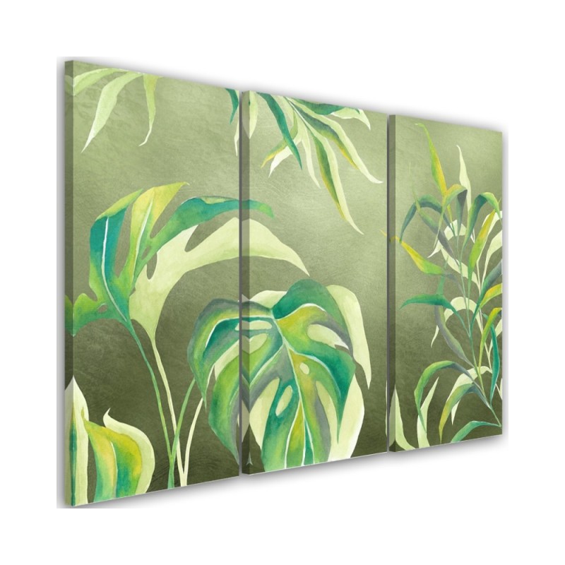 Wall painting for living room 3-part - Monstera leaves | FEEBY