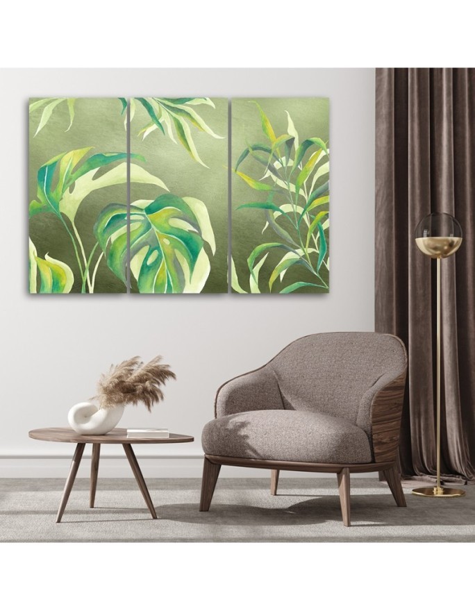 Wall painting for living room 3-part - Monstera leaves | FEEBY