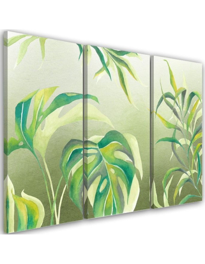 Three-part canvas painting for living room - Monstera leaves | FEEBY