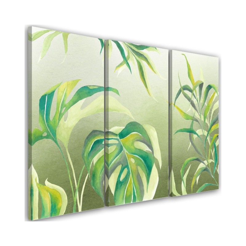 Three-part canvas painting for living room - Monstera leaves | FEEBY