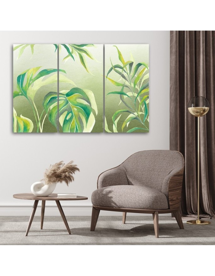Three-part canvas painting for living room - Monstera leaves | FEEBY
