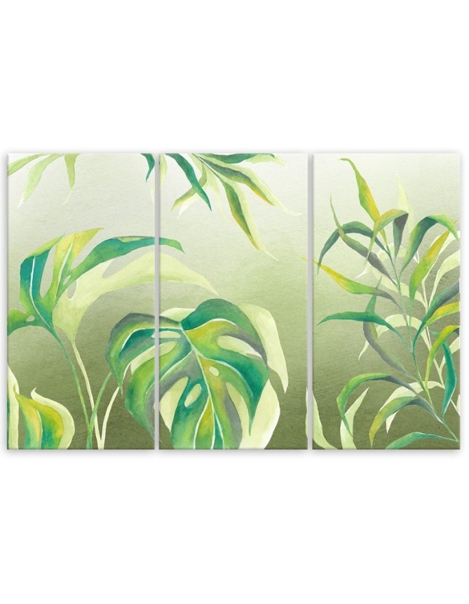 Three-part canvas painting for living room - Monstera leaves | FEEBY