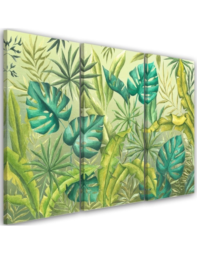 Modern 3-panel canvas print - Monstera leaves | FEEBY