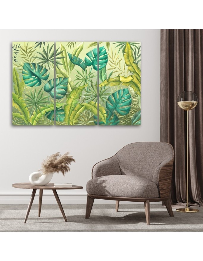 Modern 3-panel canvas print - Monstera leaves | FEEBY