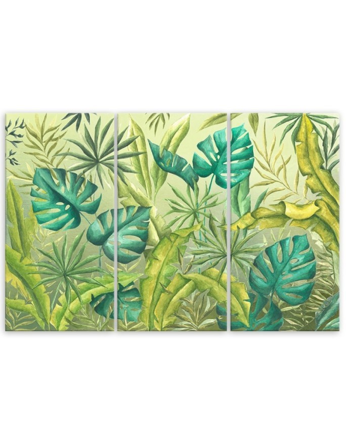 Modern 3-panel canvas print - Monstera leaves | FEEBY