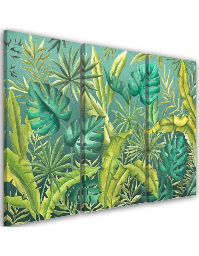 Office wall painting triptych - Monstera leaves | FEEBY