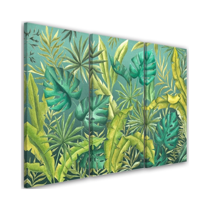 Office wall painting triptych - Monstera leaves | FEEBY