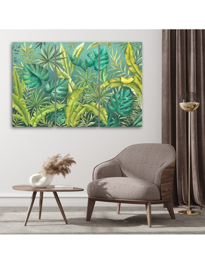 Office wall painting triptych - Monstera leaves | FEEBY