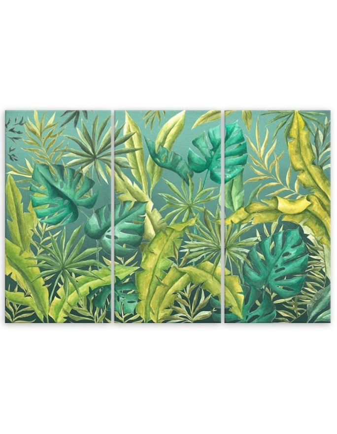 Office wall painting triptych - Monstera leaves | FEEBY