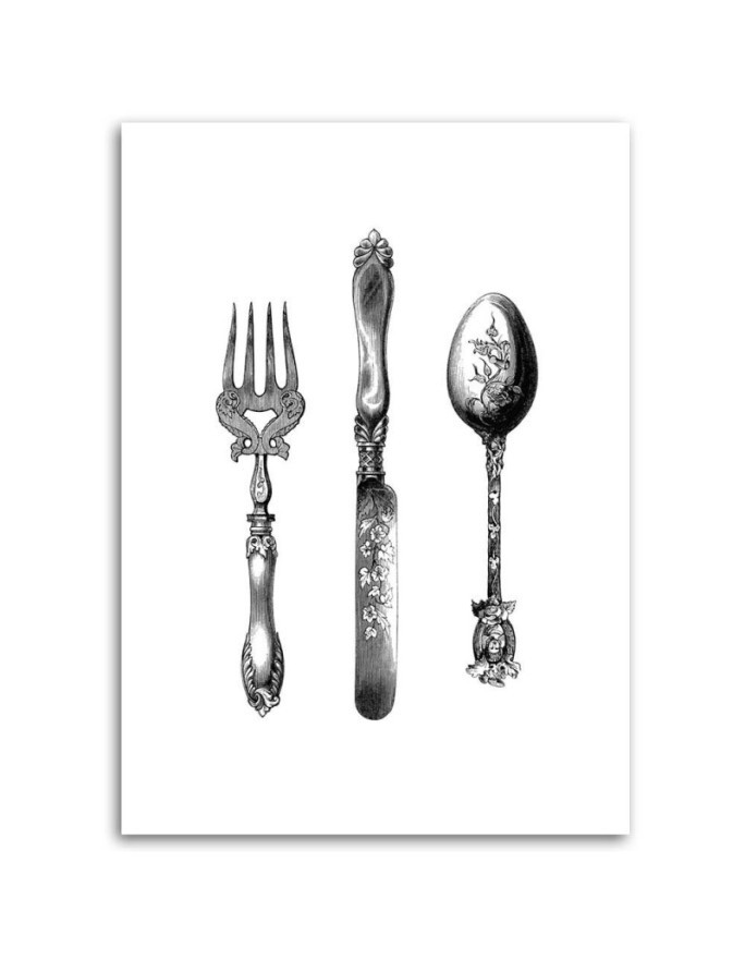 Printed wall picture for the kitchen - Rustic cutlery | FEEBY